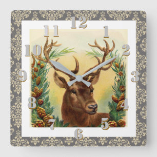 Landelijke herten elegante vintage Kerst Vierkante Klok
