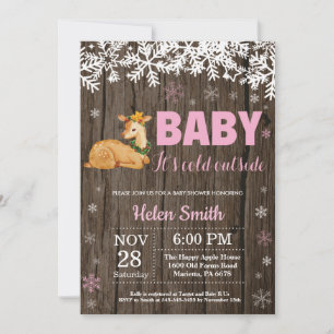 Landelijke herten wintermeisje babyshower uitnodig kaart