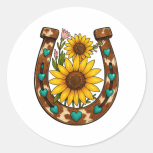 Landelijke Hoefijzer Zonnebloemen Landelijke Bloem Ronde Sticker