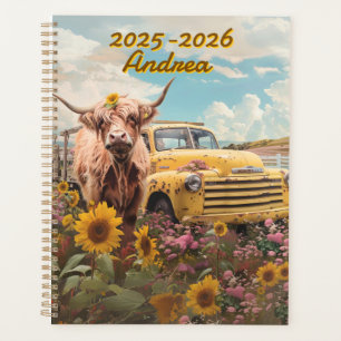 Landelijke Hooglandkoe Oude Truck Zonnebloemen Planner