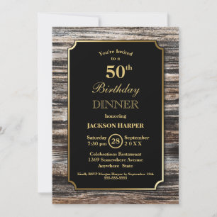 Landelijke Houten 50e Verjaardag Dinner Party Kaart