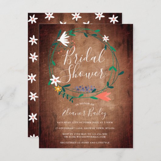 Landelijke Houten Bloemenguirlande Bruidsmeisjesfe Aankondigingskaart (Voorkant / Achterkant)