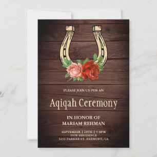 Landelijke houten bloemige hoefijzer Aqiqah Kaart