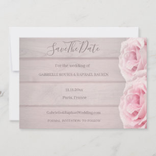 Landelijke houten echte roze rozen Save The Date H Kaart