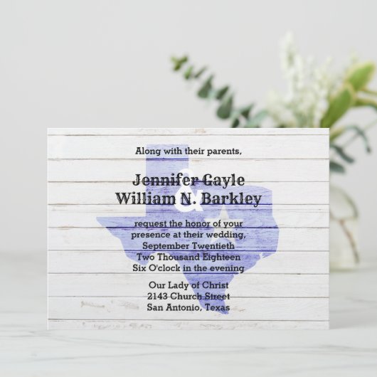 Landelijke houten huwelijksuitnodiging Texas State Kaart (Staand voorkant)