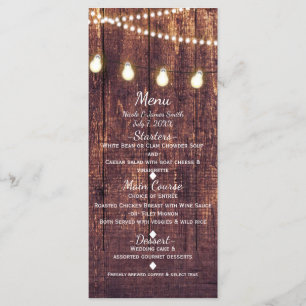 Landelijke houten & snoerlampen Landelijke trouwme Menu