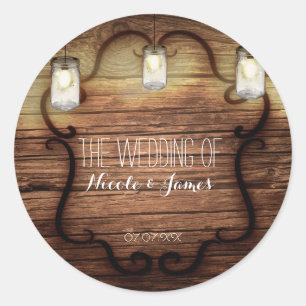 Landelijke houten & verlichte Mason potten bruilof Ronde Sticker