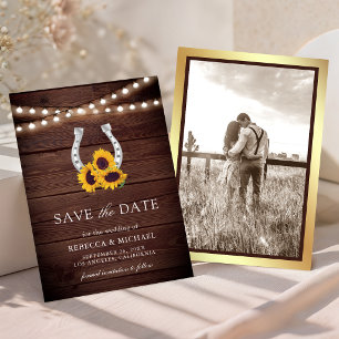 Landelijke Houten Zonnebloem Hoefijzer Trouw Save The Date