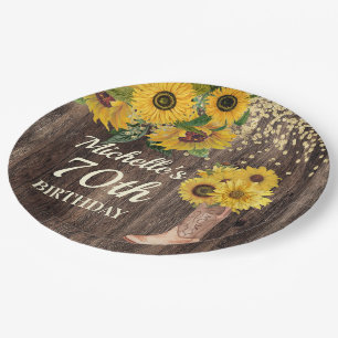 Landelijke Houten Zonnebloemen Cowboylaarzen 70e V Papieren Bordje