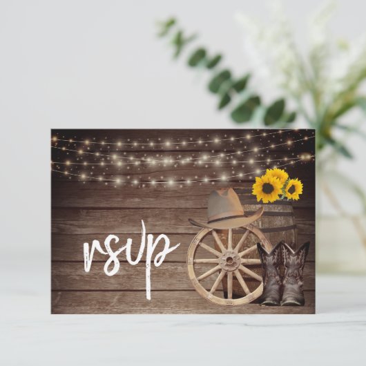 Landelijke houtsloop met zonnebloemen - RSVP (Staand voorkant)