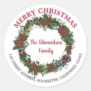 Landelijke hulstkrans Kerst terugkeeradres Ronde Sticker