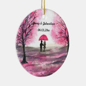 Landelijke huwelijksliefdeskoppel kersenbloesembom keramisch ornament (Rechts)