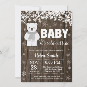Landelijke Ijsbeer Winter Baby Shower Uitnodiging