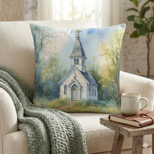 Landelijke kerkpad in bloemenweide kussen