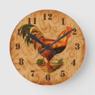 Landelijke keuken met sierlijke haan ronde klok