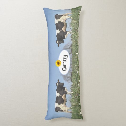 Landelijke Koeien op Sky Blue Gepersonaliseerd Lichaamskussen (Achterkant (Verticaal))