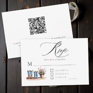 Landelijke laarzen Wilde bloemen Rustieke chic QR RSVP Kaartje