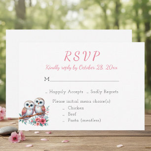Landelijke landelijke bos boho uil bruiloft RSVP Kaartje
