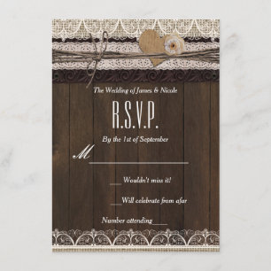 Landelijke landelijke burlap kant & houten RSVP ka Kaart