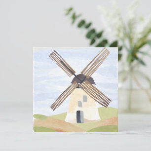 Landelijke landelijke windmolen Watercolor kaart