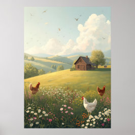 Landelijke landhuis met wilde bloemen poster