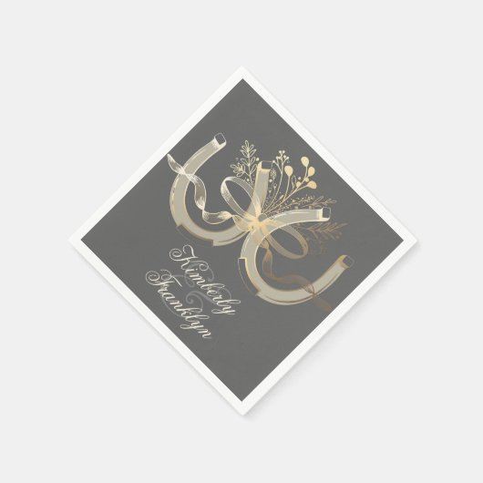 Landelijke landpaardenhoef goud en grijs bruiloft servetten (Hoek)