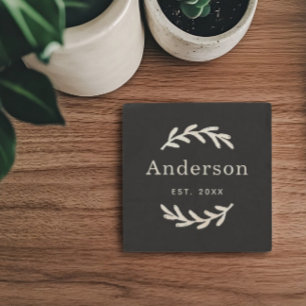 Landelijke lauwerkrans monogram Est datum Stenen Onderzetter