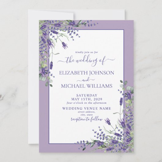 Landelijke Lavendel Eucalyptus Houten Letter Weddi Kaart (Voorkant)