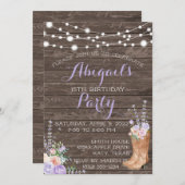 Landelijke lavendelbloemen seringen houten uitnodi kaart (Voorkant / Achterkant)