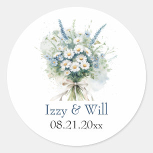 Landelijke madeliefjes & verwelkte blauwe denim wi ronde sticker