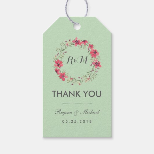Landelijke mintgroene bloemenkrans bruiloft gift t cadeaulabel (Voorkant)