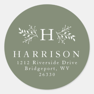 Landelijke monogram groene retouradres sticker