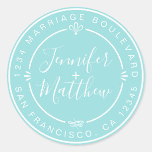 Landelijke Monogram Namen Retouradres Blauw Ronde Sticker