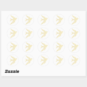 Landelijke namaak gouden zwaluw vogelillustratie ronde sticker