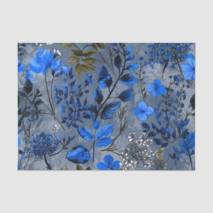 Landelijke Navy Blauwe Krachtige Vintage Boho Bloe Tissuepapier