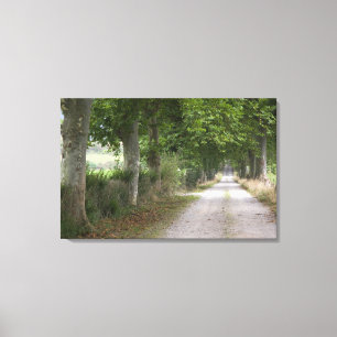 Landelijke onverharde landweg nabij de stad canvas afdruk