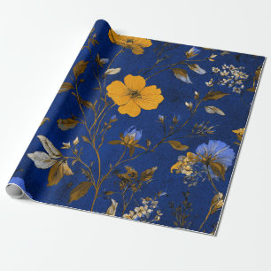 Landelijke Oude Nieuwe Blauwe Botanische Bloemige Cadeaupapier