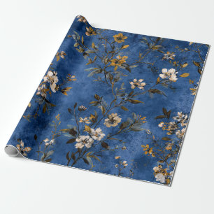 Landelijke Oude Nieuwe Blauwe Botanische Bloemige Cadeaupapier
