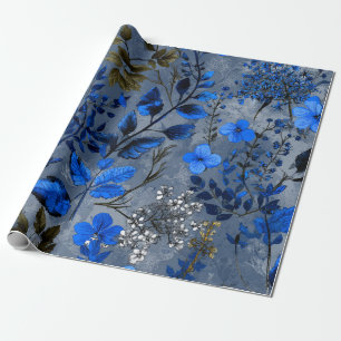 Landelijke Oude Nieuwe Blauwe Botanische Bloemige Cadeaupapier