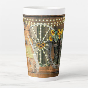 Landelijke Paard Zonnebloemen Wagonwiel Cowboylaar Latte Mok