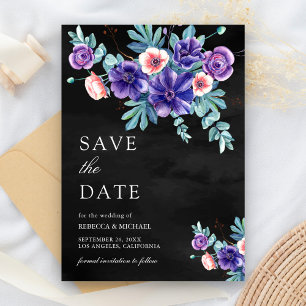Landelijke Paarse Anemoon Boeket Zwarte Bruiloft Save The Date