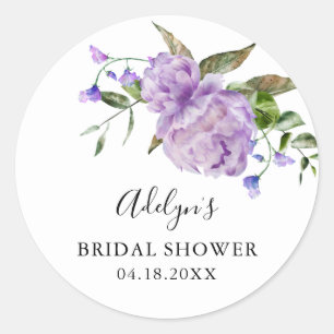 Landelijke paarse bloem bruiloft favor ronde sticker