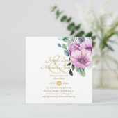 Landelijke paarse bloemen Nuestra Boda uitnodiging (Staand voorkant)