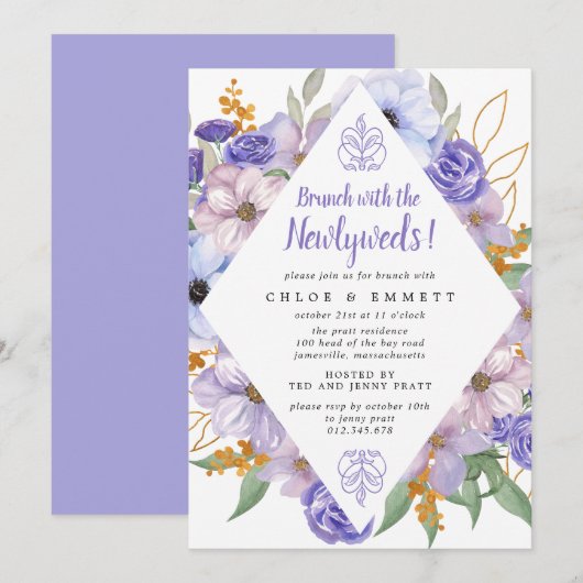 Landelijke paarse brunch met de pasgehuwden uitnod kaart (Voorkant / Achterkant)
