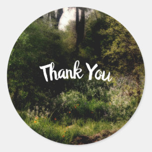 Landelijke Pad Bloemen Betoverd Bos Bruiloft Ronde Sticker
