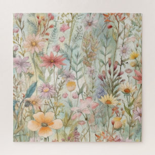 Landelijke Pastel Wilde Bloemen Saliegroen Legpuzzel