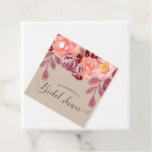 landelijke pioenrozen elegante script bruidsdouche bedankjes labels (In situ)