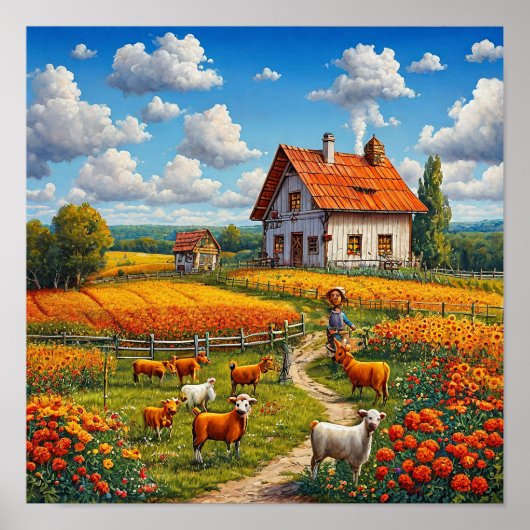 Landelijke platteland natuur Mooie boerderij dorp Poster (Voorkant)