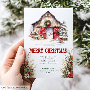 Landelijke ranch kerstgroetkaart bewerkbaar feestdagenkaart