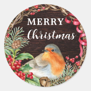 Landelijke Robin Prettig Kerstfeest Ronde Sticker